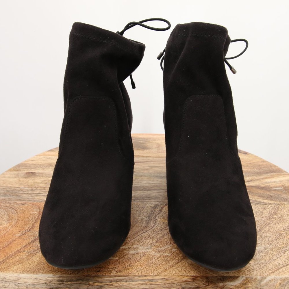 NWOT Black Faux Vegan Suede Ankle Booties Boots Sock Boot Chunky Heel Size 8.5 - Picture 3 of 8